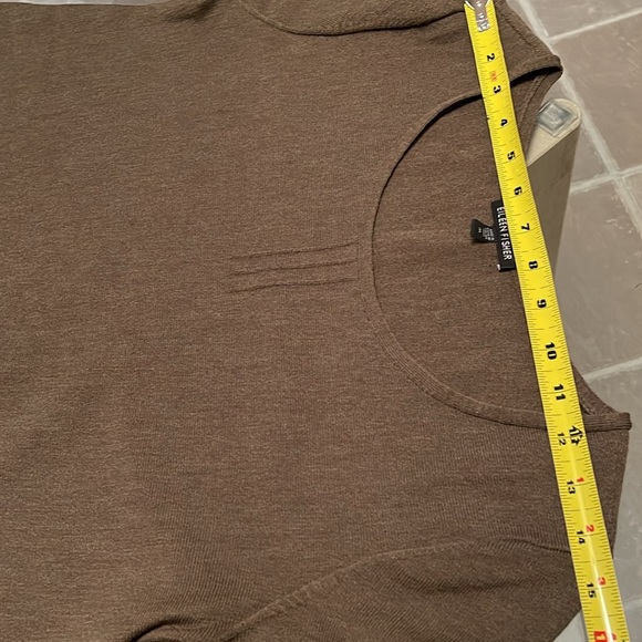 Eileen Fisher, M, khaki green loose cut, wool knit sweater, scoop neck, as new. - Picture 8 of 9